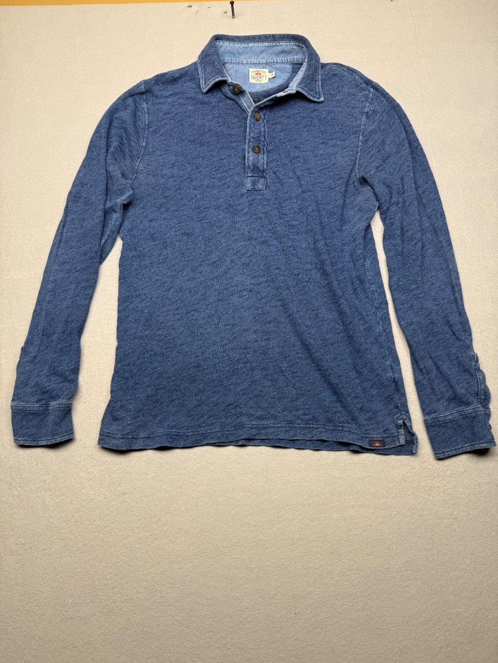Faherty Blue Long Sleeve Polo Shirt Men's Small Casual